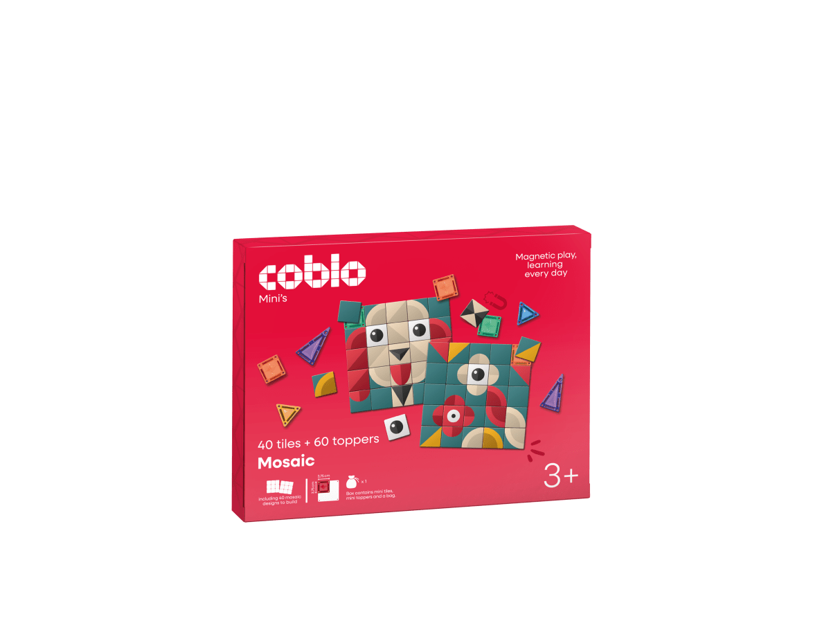 Coblo Mini-Magnetfliesen + Mosaik-Toppers – 40 Fliesen + 60 Toppers, Verpackung