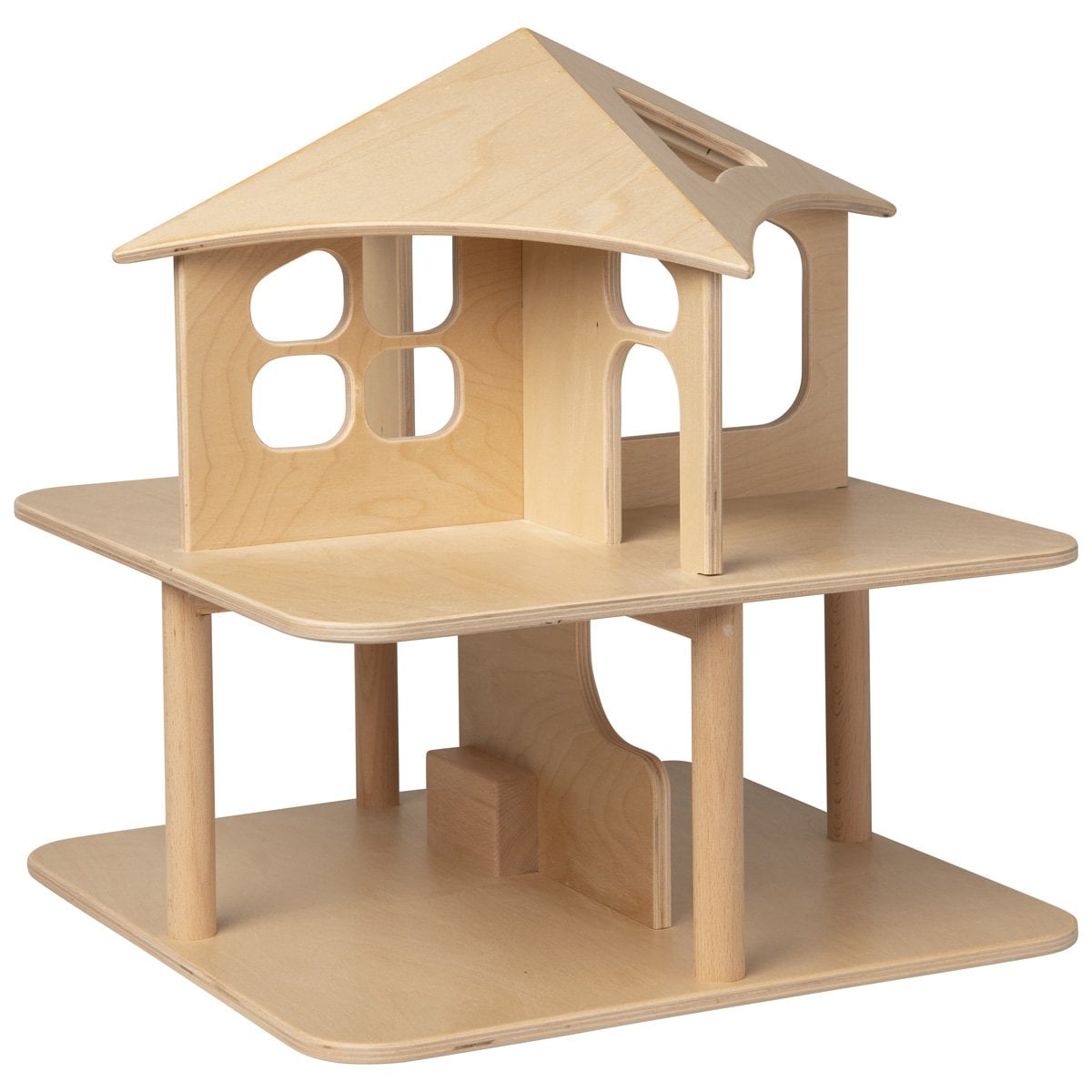 Van Dijk Toys houten speelgoed Poppenhuis open aan 4 zijden-naturel (geschikt voor kinderopvang)