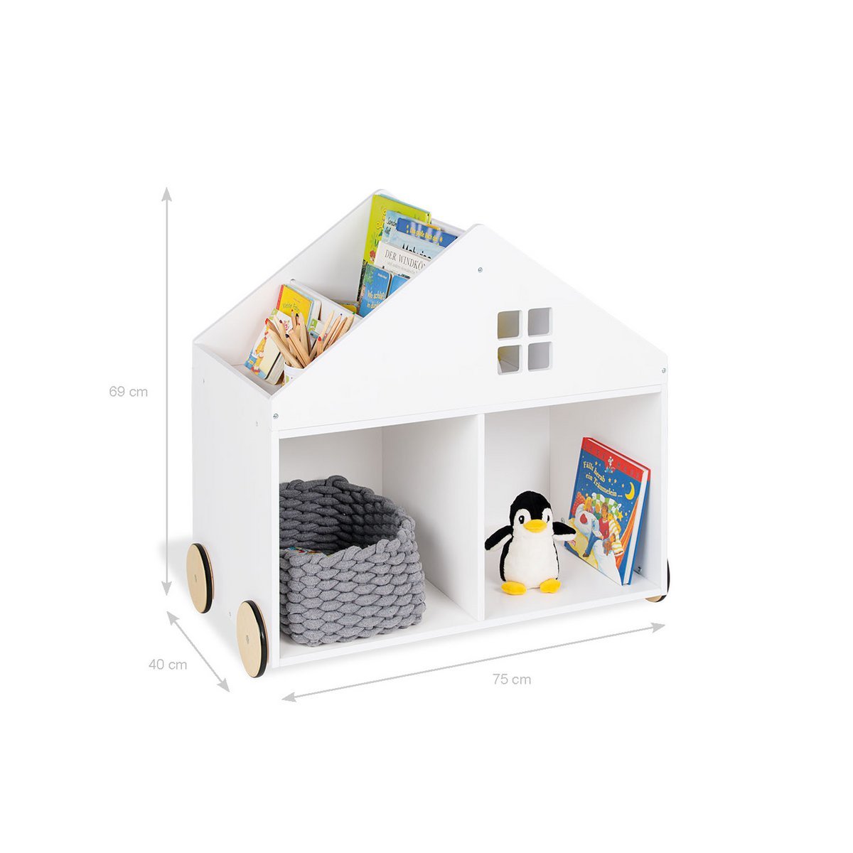 Vier getrapte boekvakken van de Pinolino Hus
