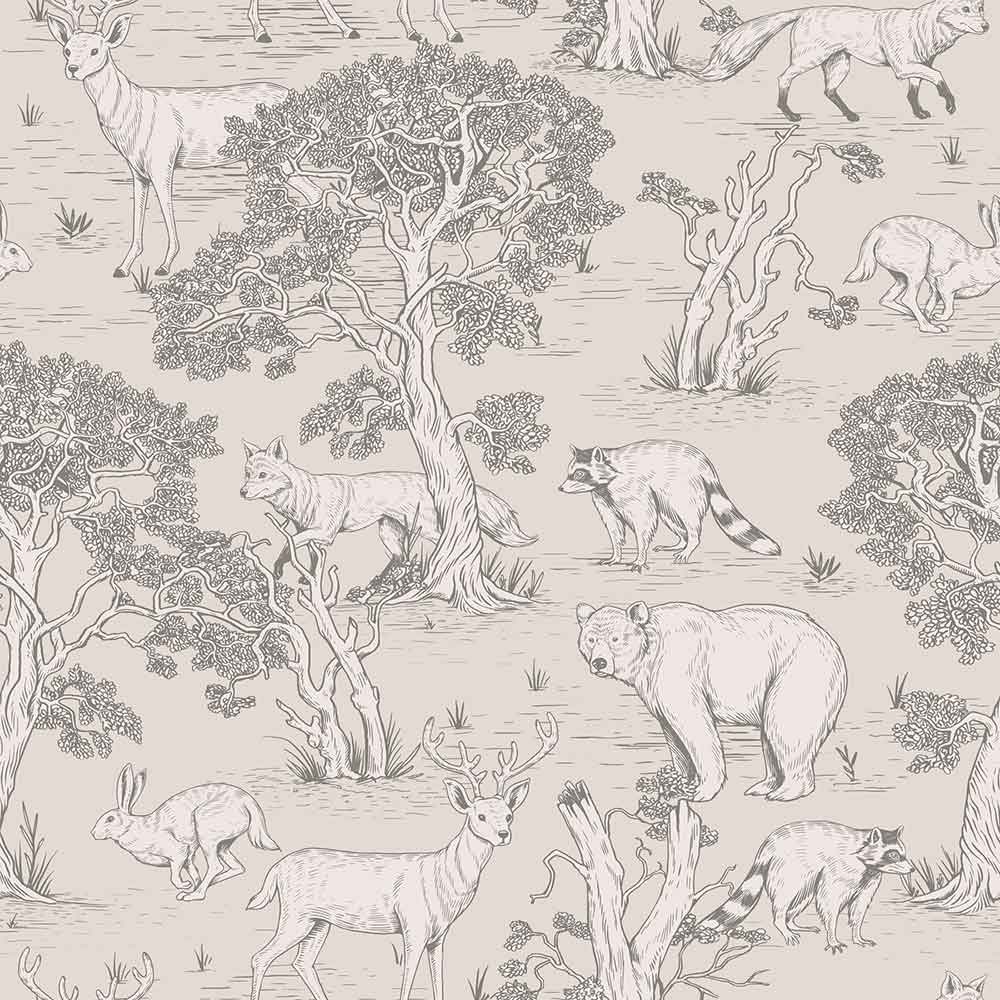 Dekornik Animals Natural kinderbehang met bosdieren, bomen en natuurmotief