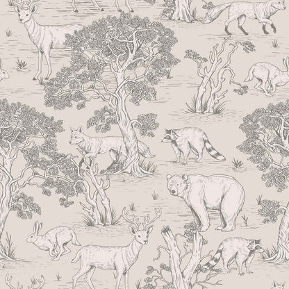 Dekornik Animals Natural kinderbehang met bosdieren, bomen en natuurmotief