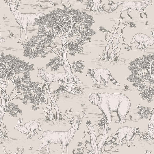 Dekornik Animals Natural kinderbehang met bosdieren, bomen en natuurmotief