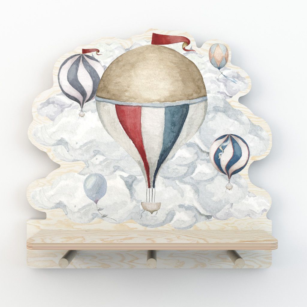Dekornik Balloon wandplank van multiplex met luchtballonnen en drie haakjes
