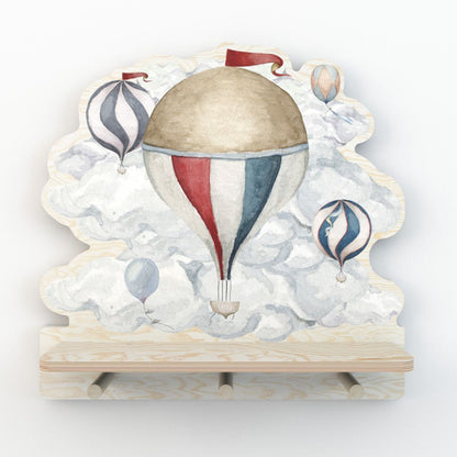 Dekornik Balloon wandplank van multiplex met luchtballonnen en drie haakjes