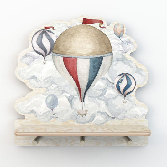 Dekornik Balloon wandplank van multiplex met luchtballonnen en drie haakjes