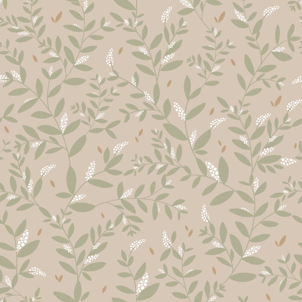 Dekornik Delicate Twigs with Green and Beige Kindertapete