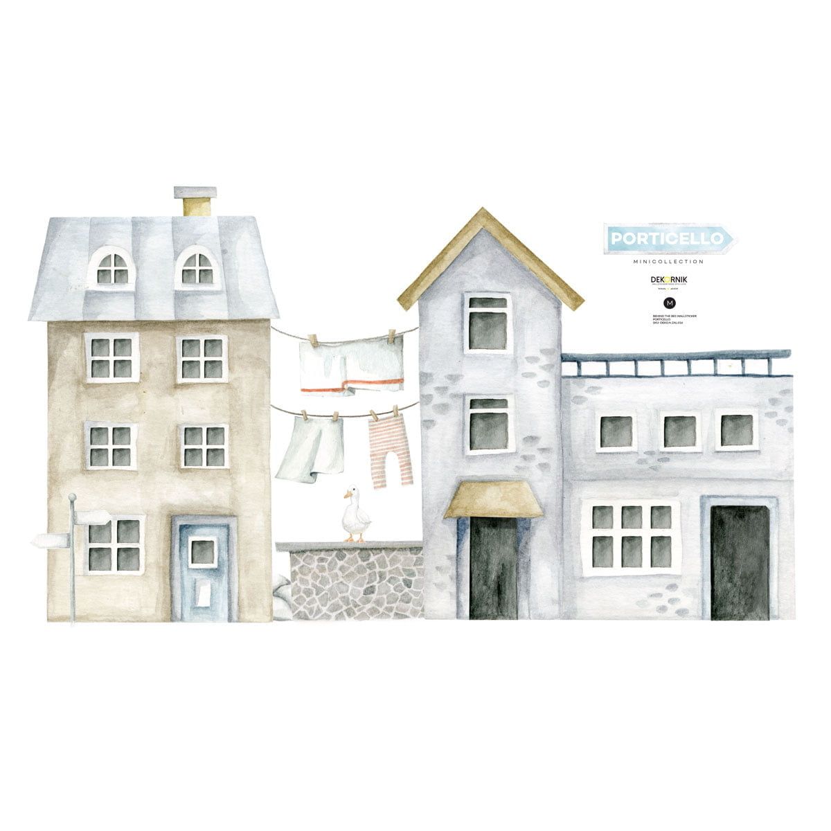 Dekornik Dolce Vita Porticello Wandsticker mit Häuschen hinter einem Kinderbett