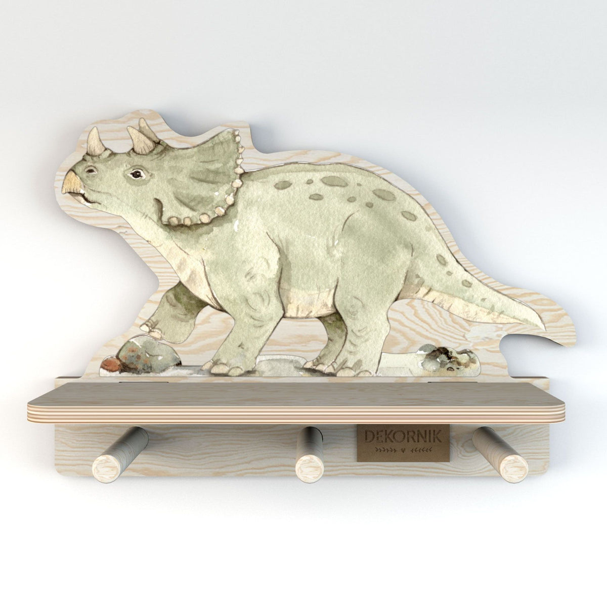 Dekornik Dino wandplank met 3 haakjes