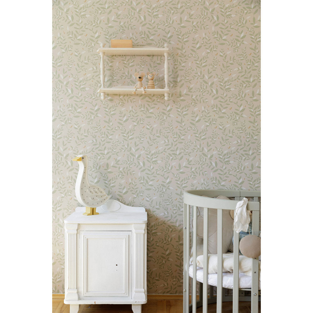 Dekornik Delicate Twigs with Green and Beige kinderbehang