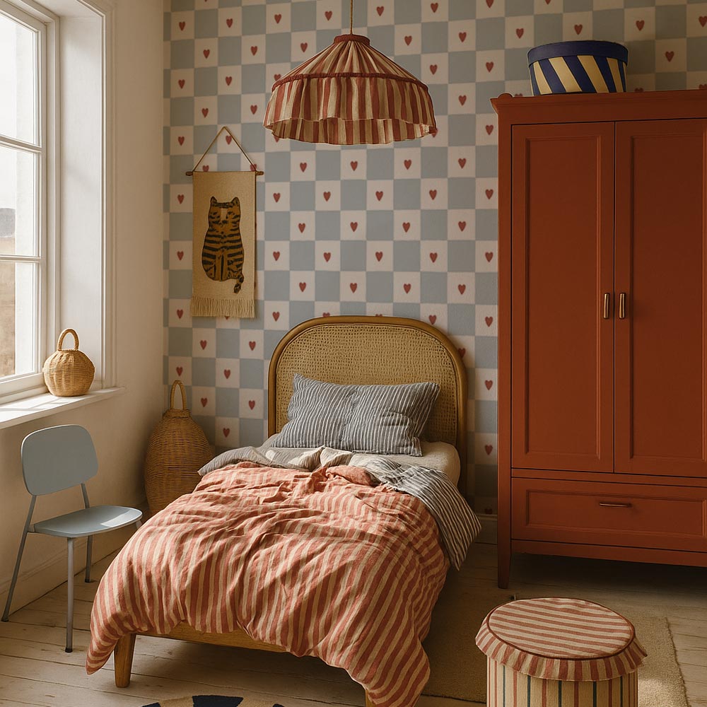 Dekornik French hearts check kinderbehang