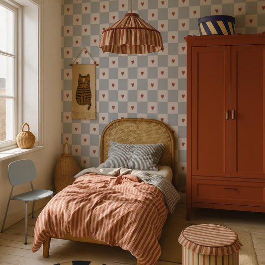 Dekornik French hearts check kinderbehang