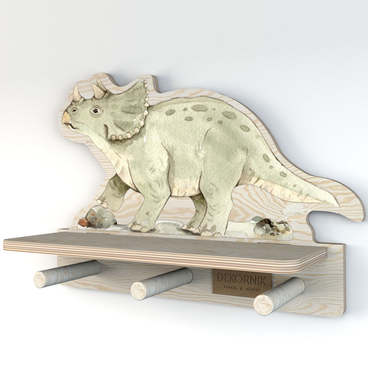 Dekornik Dino wandplank met 3 haakjes