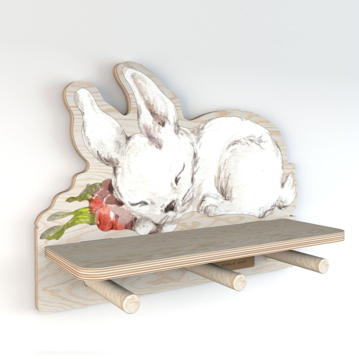 Dekornik Rabbit wandplank met 3 haakjes