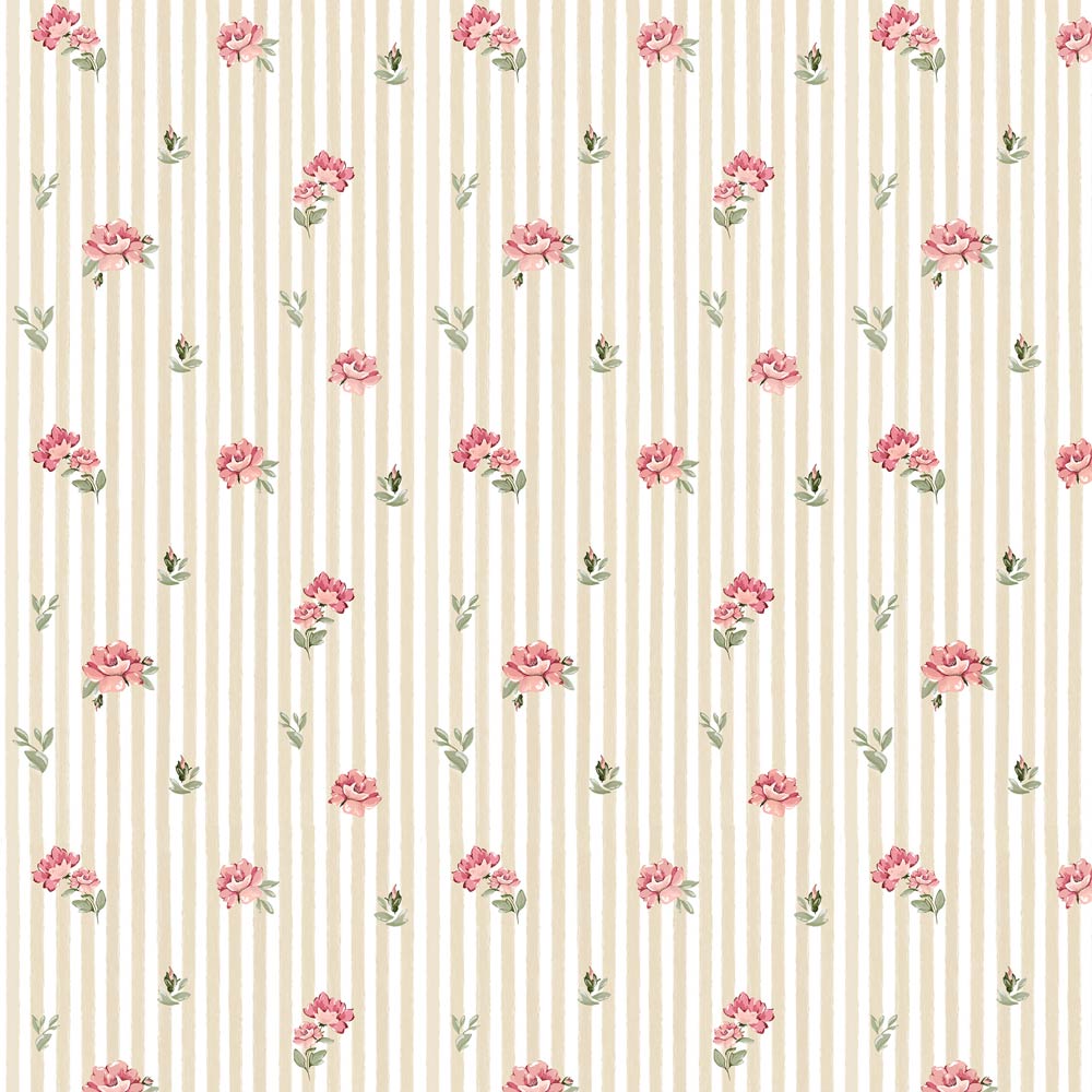 Dekornik Pink roses on stripes kinderbehang