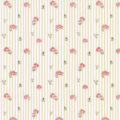 Dekornik Pink roses on stripes kinderbehang