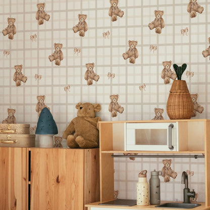 Dekornik Teddy Bears on Check Beige kinderbehang