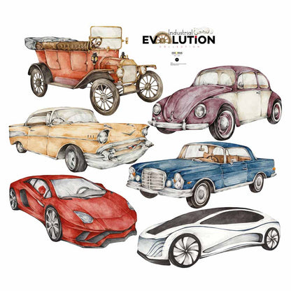 Dekornik History of Cars muursticker - Industrial Evolution