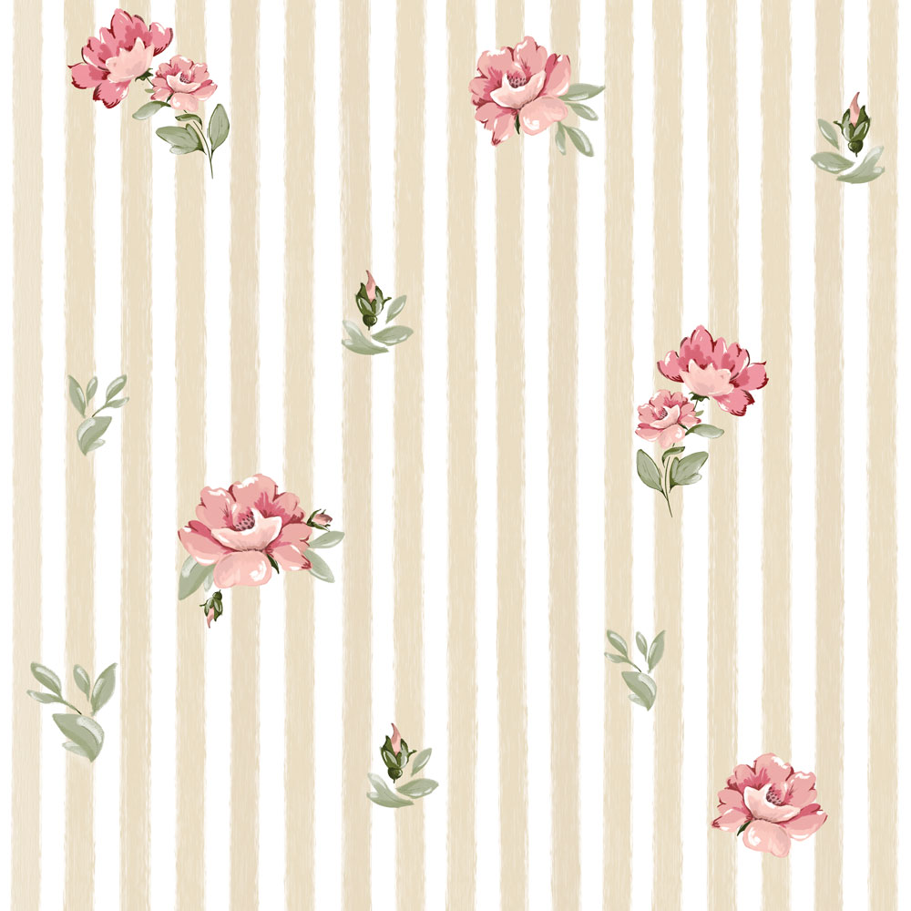 Dekornik Pink roses on stripes kinderbehang
