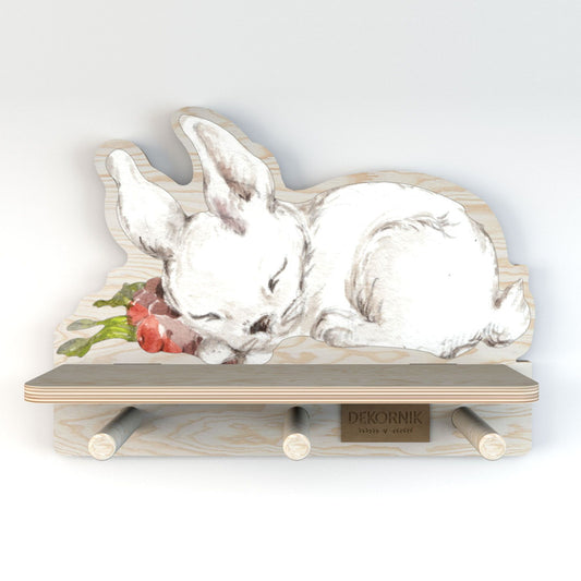 Dekornik Rabbit wandplank met 3 haakjes