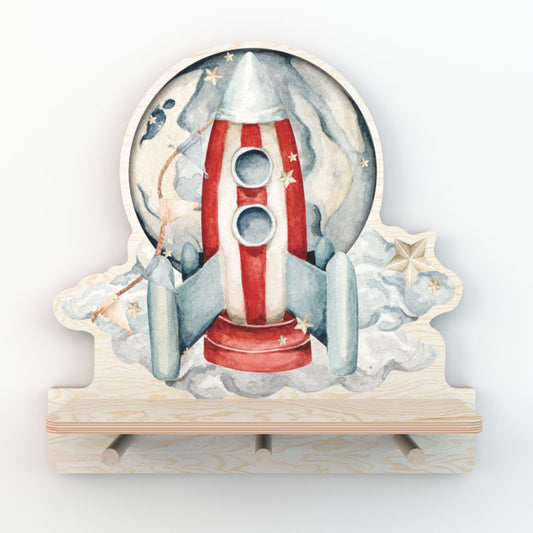 Dekornik Rocketship wandplank met 3 haakjes