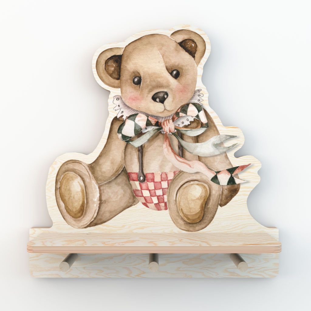 Dekornik Teddy Bear wandplank met 3 haakjes