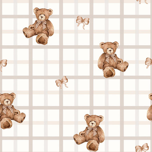 Dekornik Teddy Bears on Check Beige kinderbehang