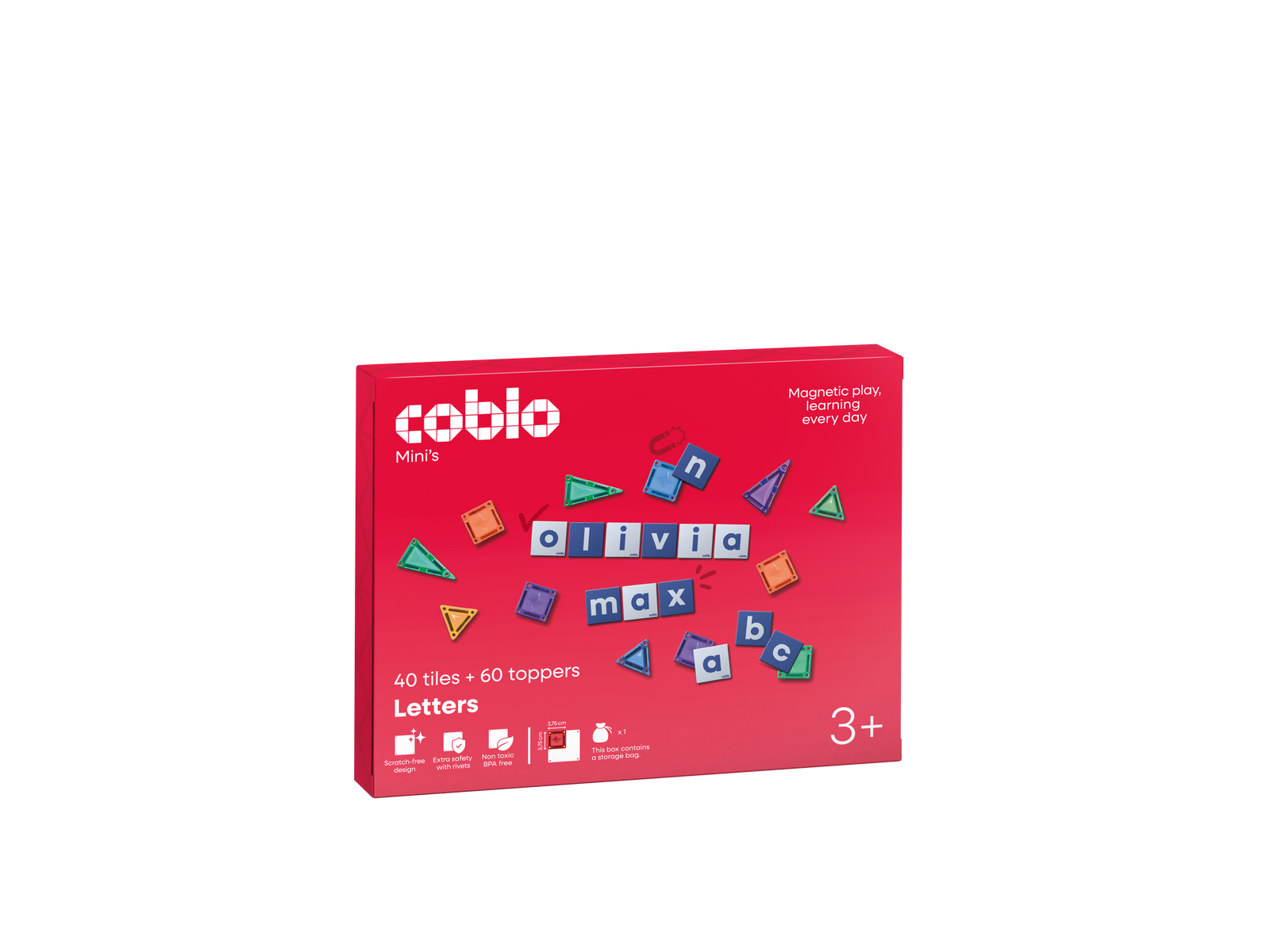 Coblo Mini Magnetische Tegels + Letter Toppers – 40 tegels + 60 toppers verpakking