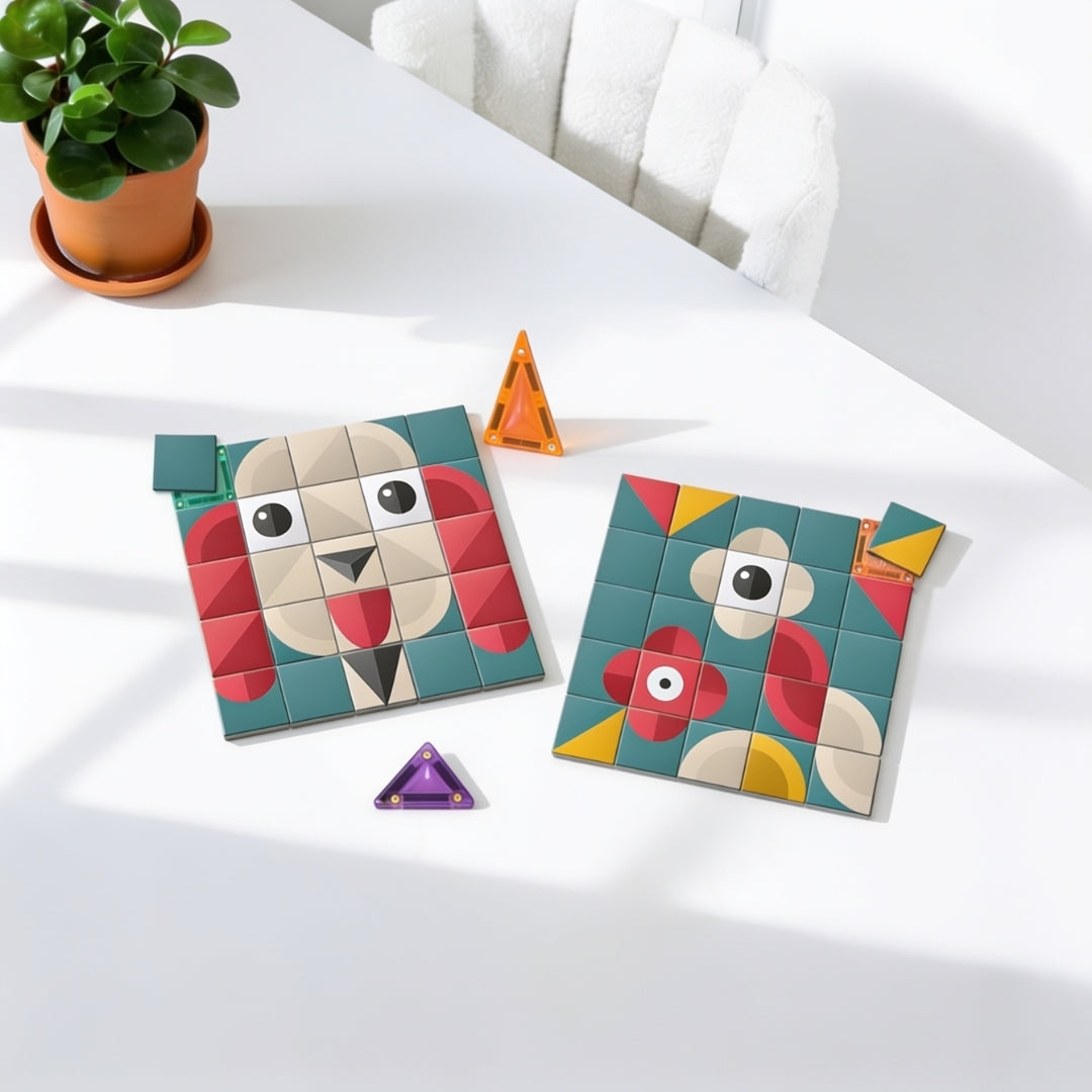 Coblo Mini Magnetische Tegels + Mozaïek Toppers – 40 tegels + 60 toppers in gebruik