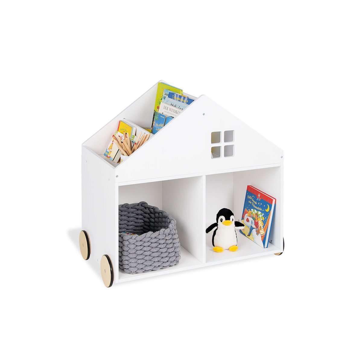 Pinolino Hus kinderboekenkast op wielen in wit