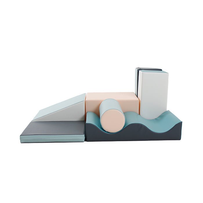 Soft Play Activiteitenset - Discoverer met losse foamblokken in blauw, roze en wit
