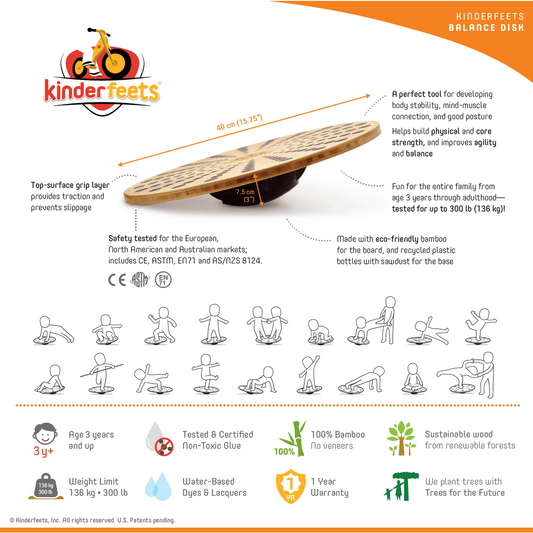 Kinderfeets bamboe balansschijf rond - 40 cm - 