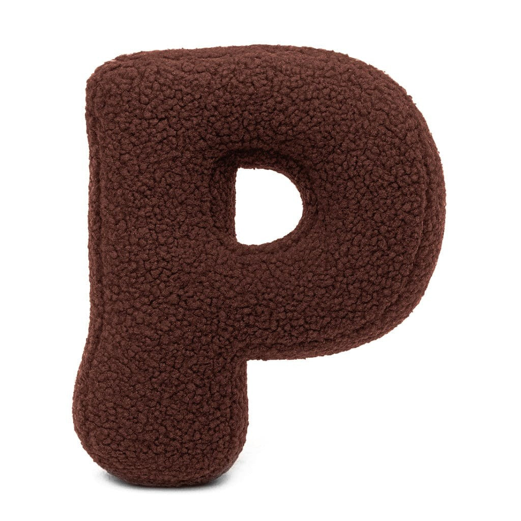 Bearly-letterkussen in de vorm van letter P, donkerbruin van MeowBaby