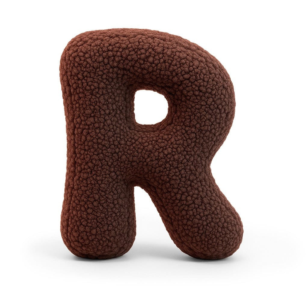 Bearly-letterkussen in de vorm van letter R, donkerbruin van MeowBaby