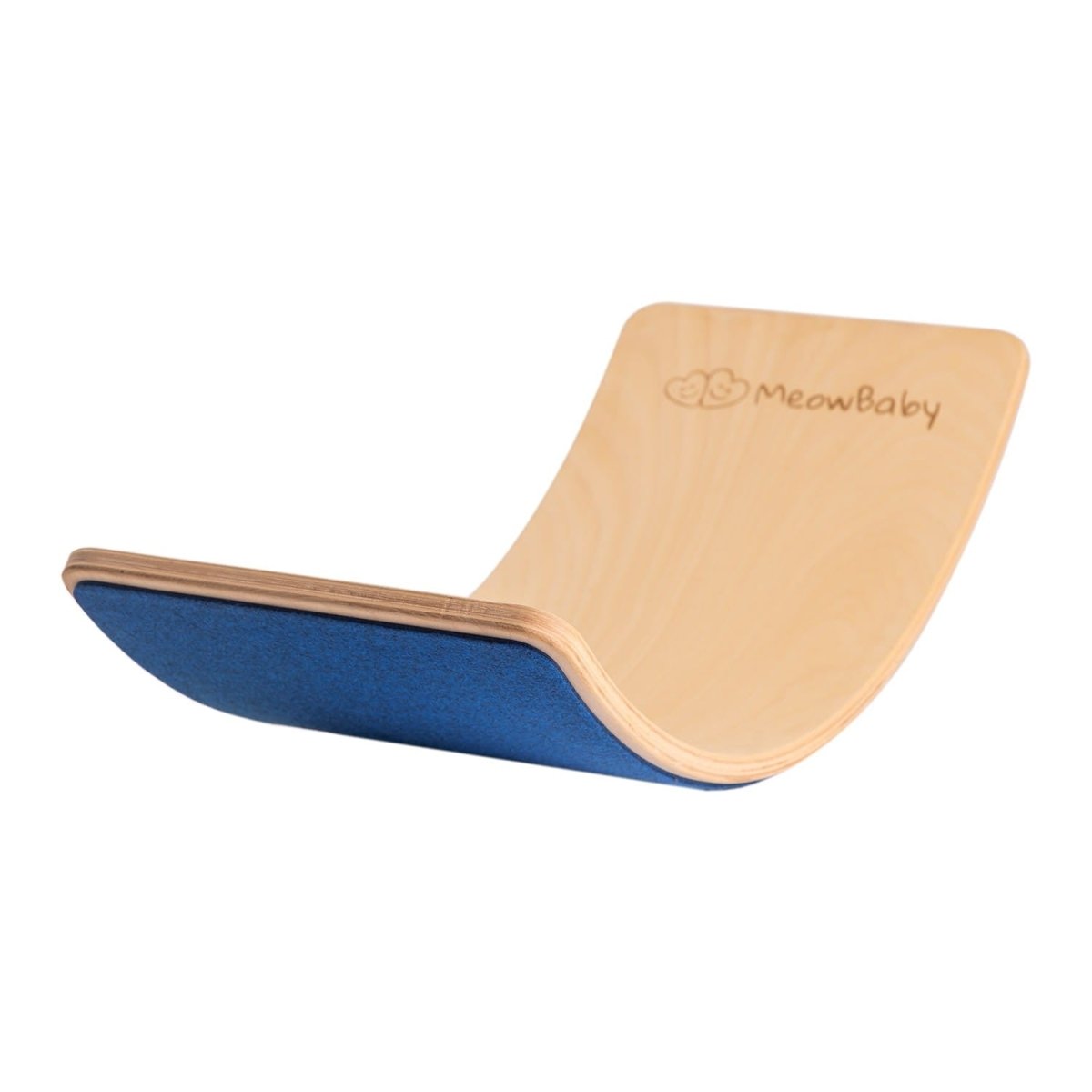 MeowBaby Balanceboard aus Holz in Natur mit blauem Filz