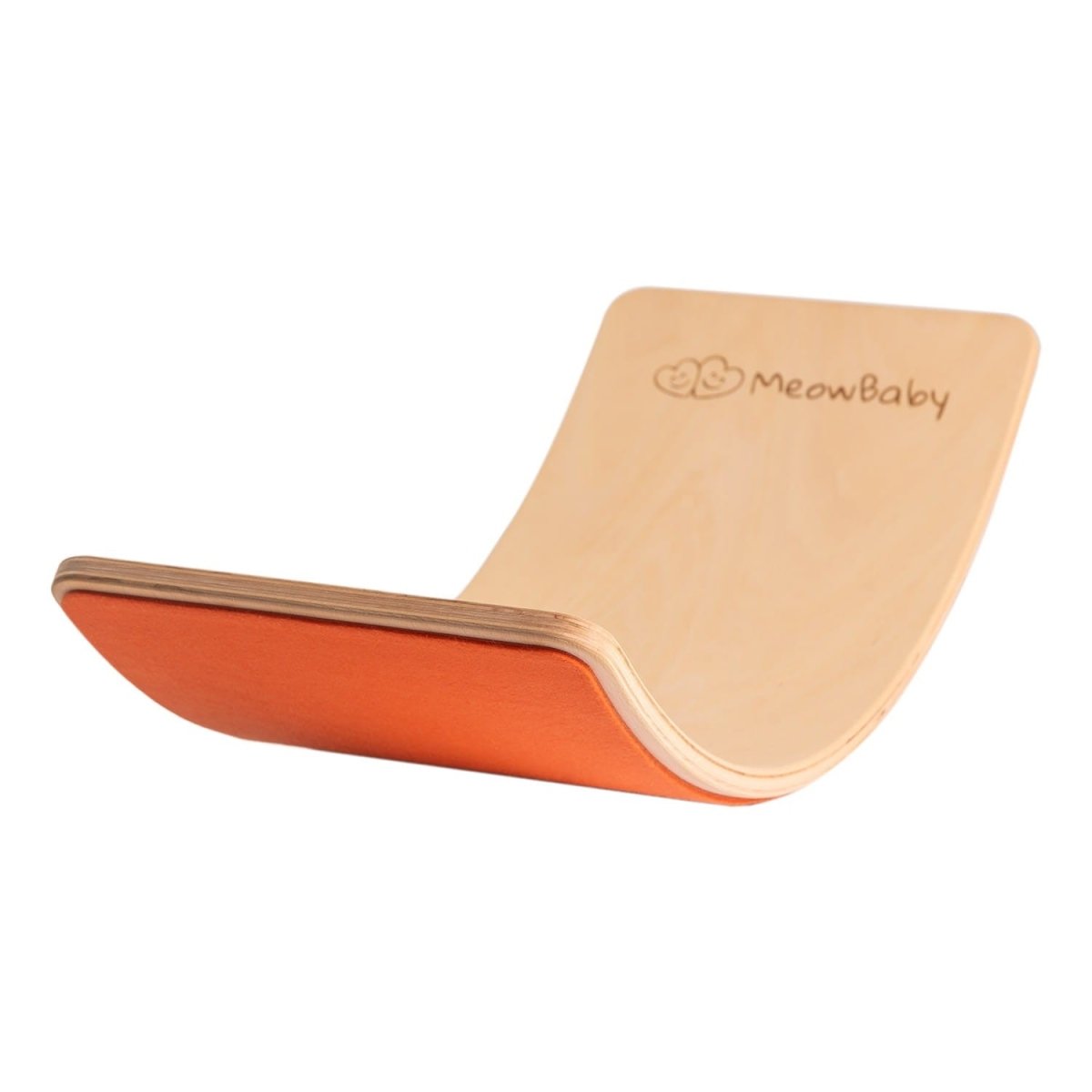 MeowBaby Balanceboard aus Holz in Natur mit orangem Filz