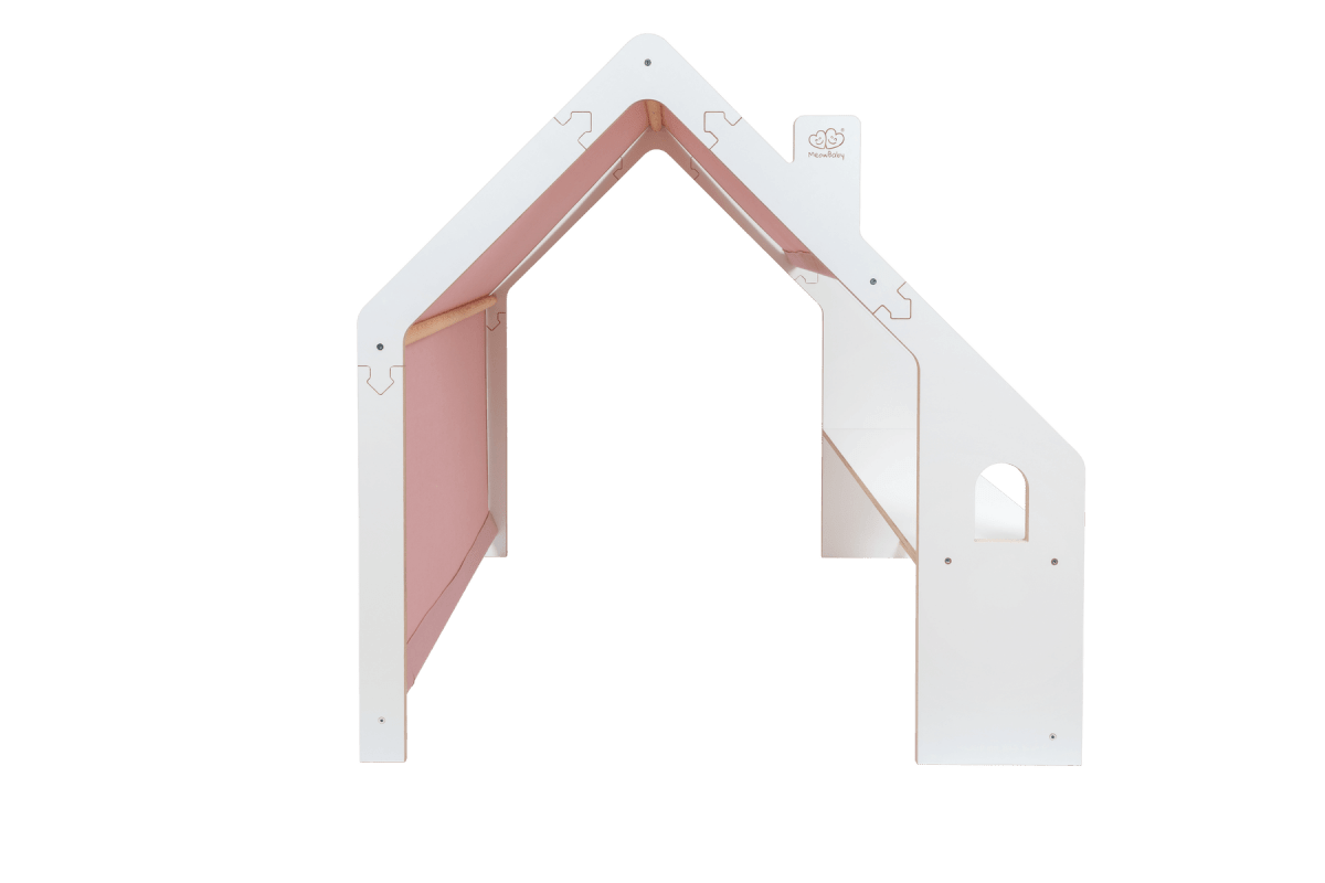 Spielhäuschen aus Holz in Weiß mit rosa Dach fürs Kinderzimmer, zusätzliches Produktfoto 2