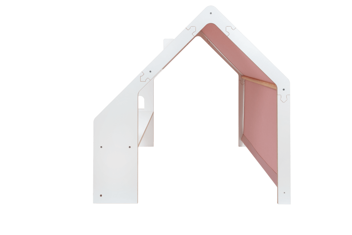 Spielhäuschen aus Holz in Weiß mit rosa Dach fürs Kinderzimmer, zusätzliches Produktfoto 5
