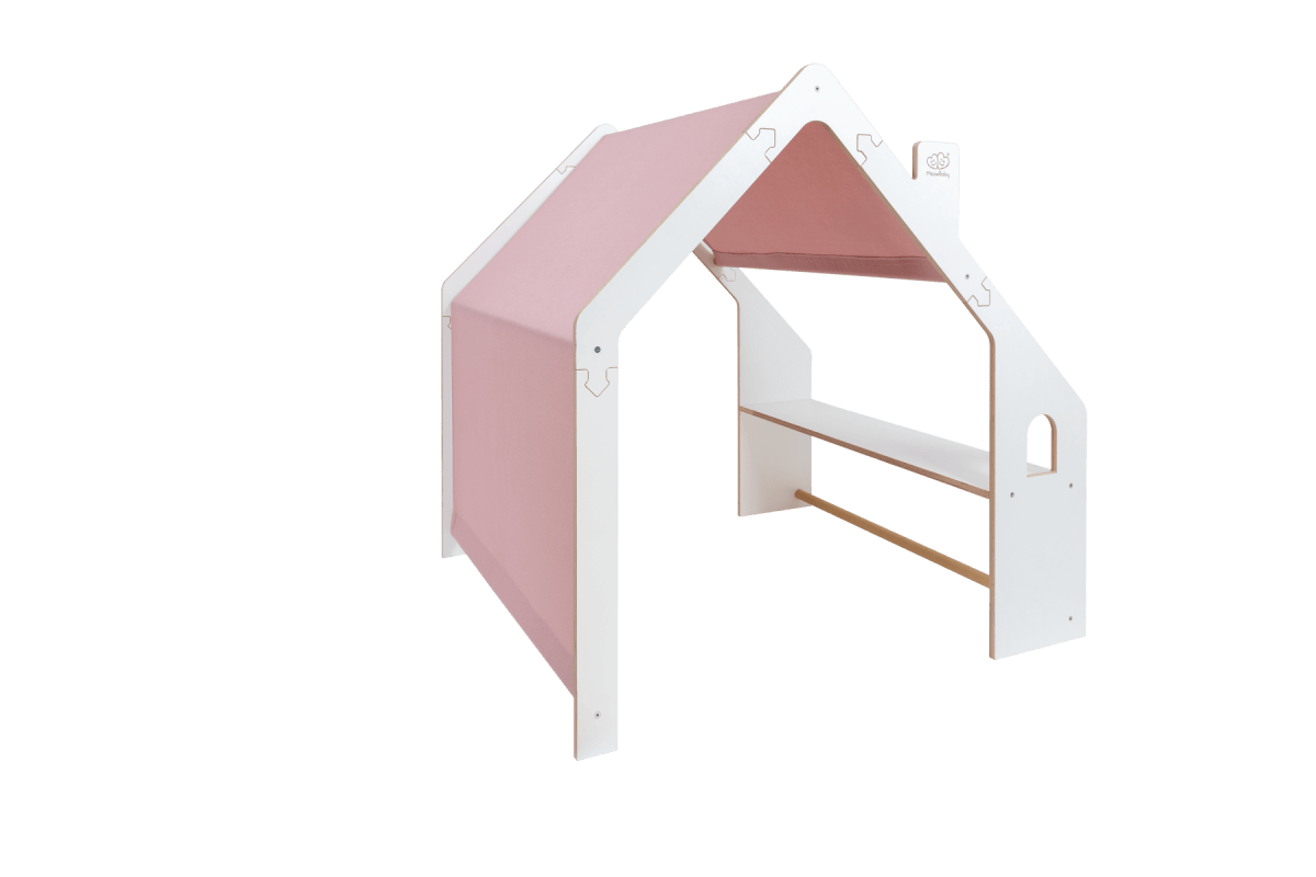 Spielhäuschen aus Holz in Weiß mit rosa Dach fürs Kinderzimmer, zusätzliches Produktfoto 3