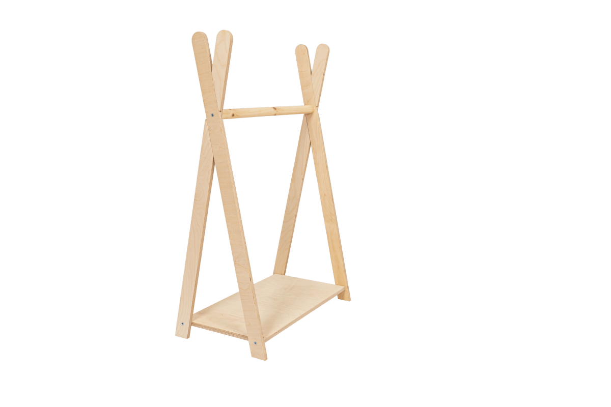 Kinder-Kleiderständer aus Holz, Tipi, Natur, groß, auf Kinderhöhe