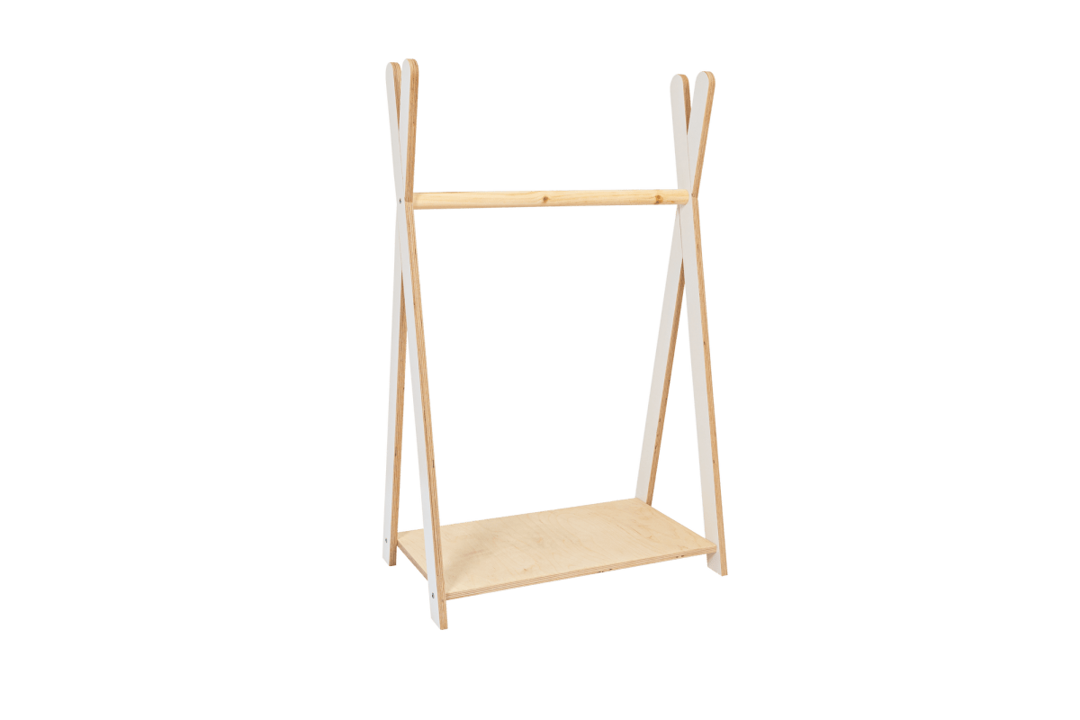 Kinder-Kleiderständer aus Holz, Tipi, Natur, klein, auf Kinderhöhe