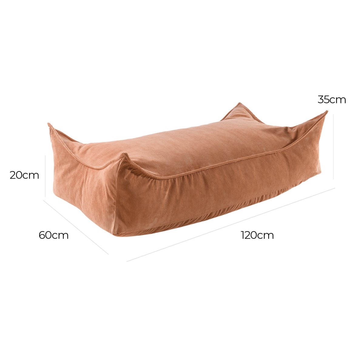 MeowBaby Slimcord rechteckiger Cord-Sitzsack in Ziegelrot, zusätzliches Produktfoto 2