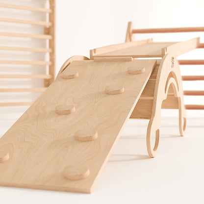 Pikler Triangle + 2 double-sided boards + wooden BusyKids Swing set (large) - Bright colour