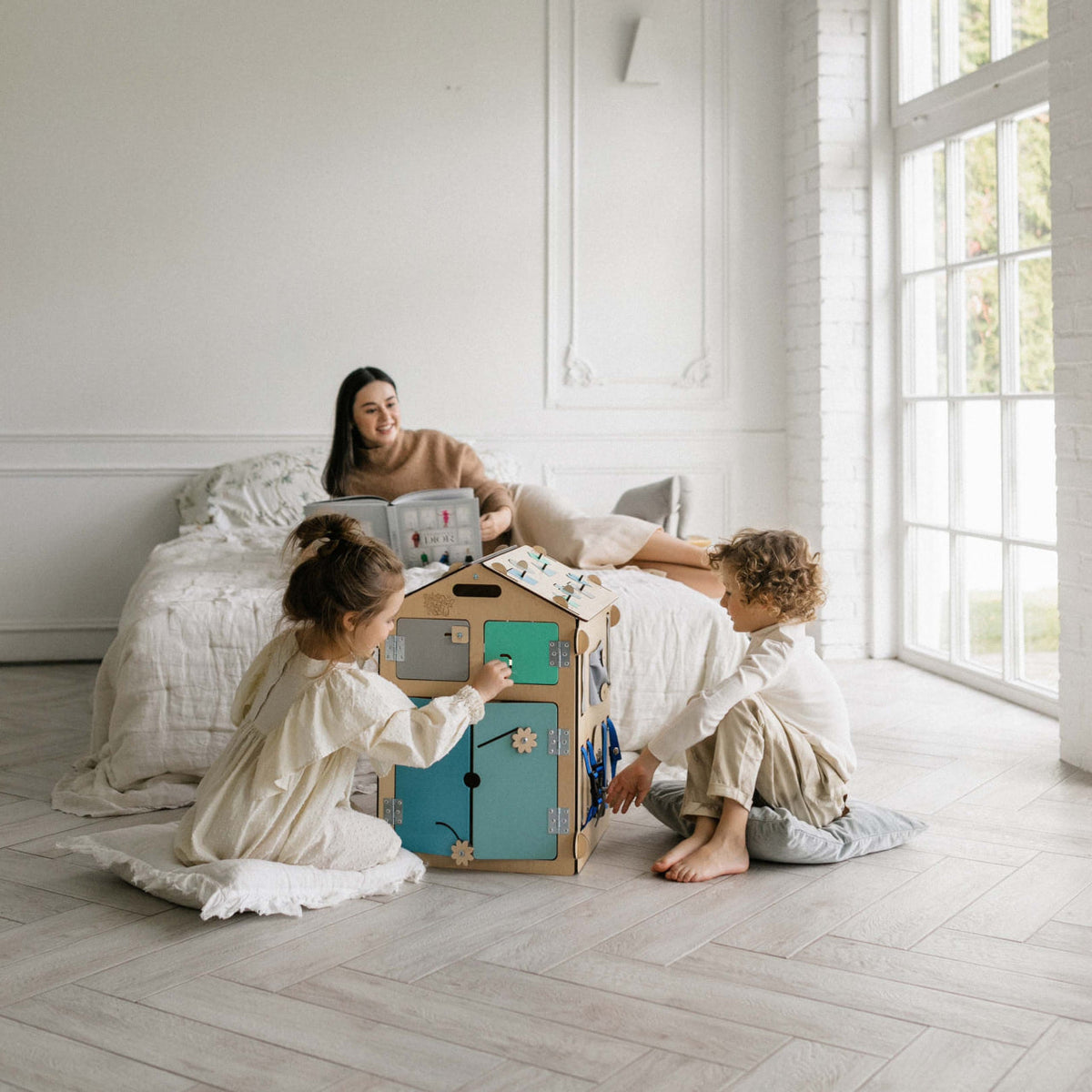 Set - BusyBoard House natural/mint and creative Cube