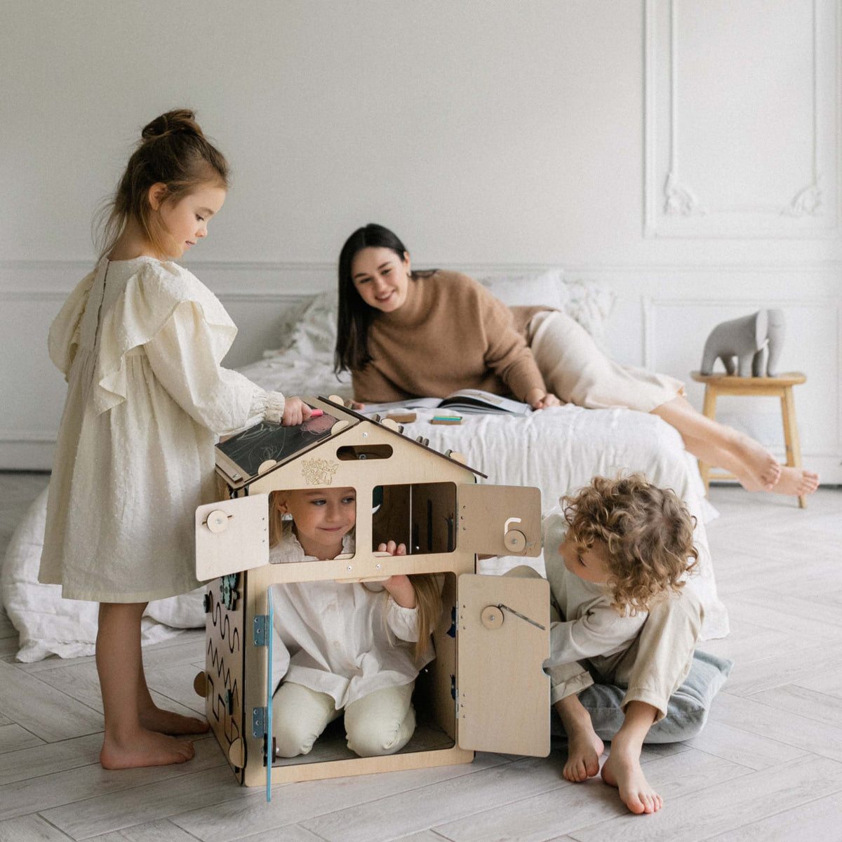 Set - BusyBoard House natural/mint and creative Cube