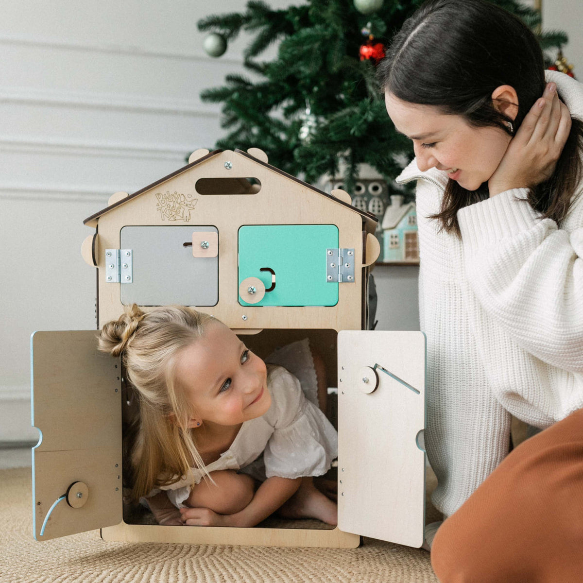 Set - BusyBoard House natural/mint and creative Cube