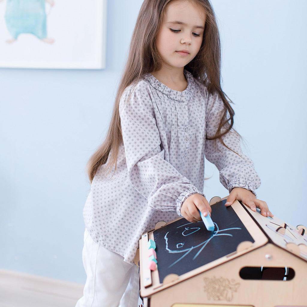 Set - BusyBoard Häuschen natura/mint und kreativer Würfel