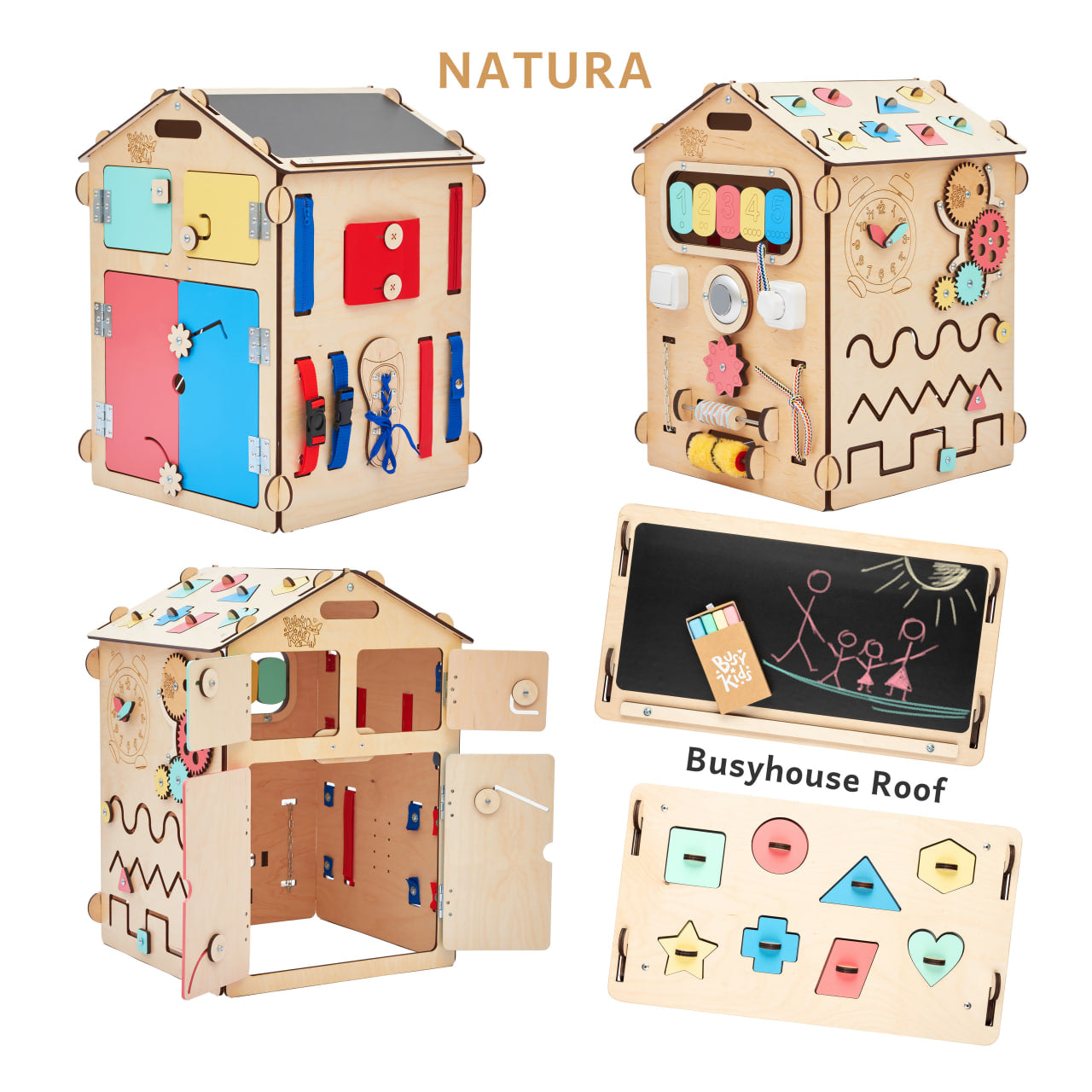 Set - BusyBoard Häuschen natura und kreativer Würfel