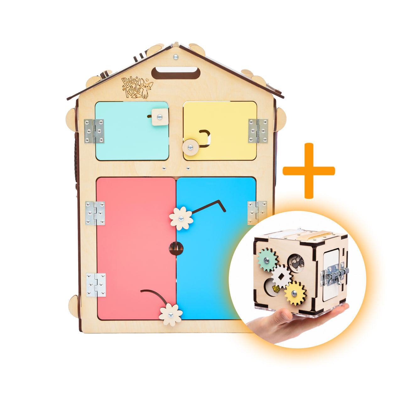 Set - BusyBoard Häuschen natura und kreativer Würfel