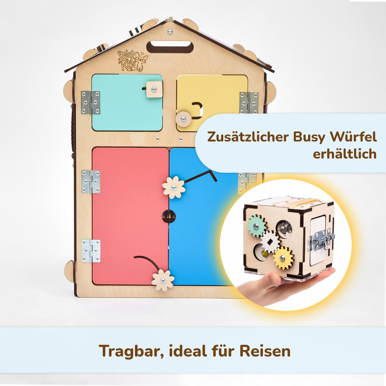 Set - BusyBoard Häuschen natura und kreativer Würfel