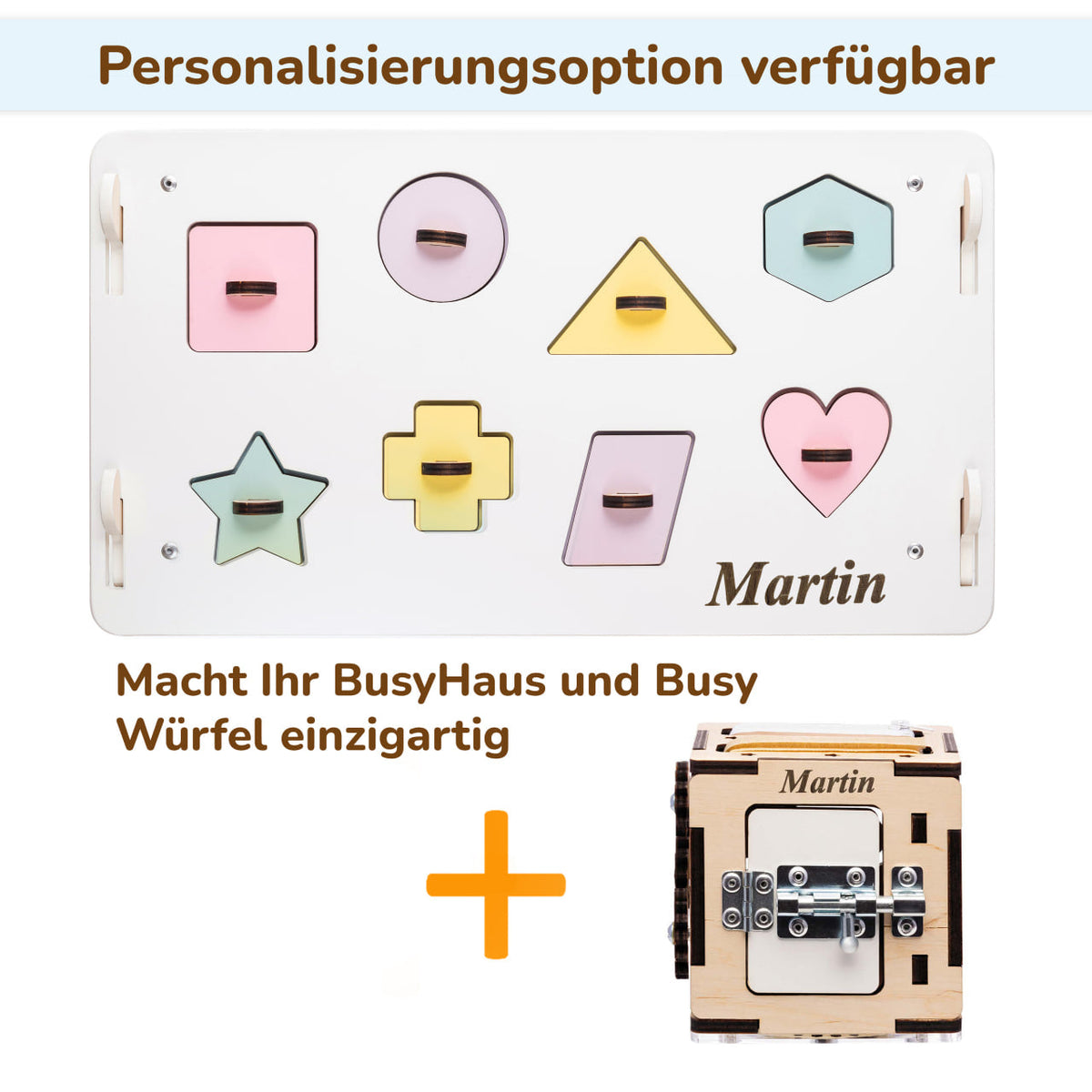 Set - BusyBoard Cottage white/pastel and creative cube